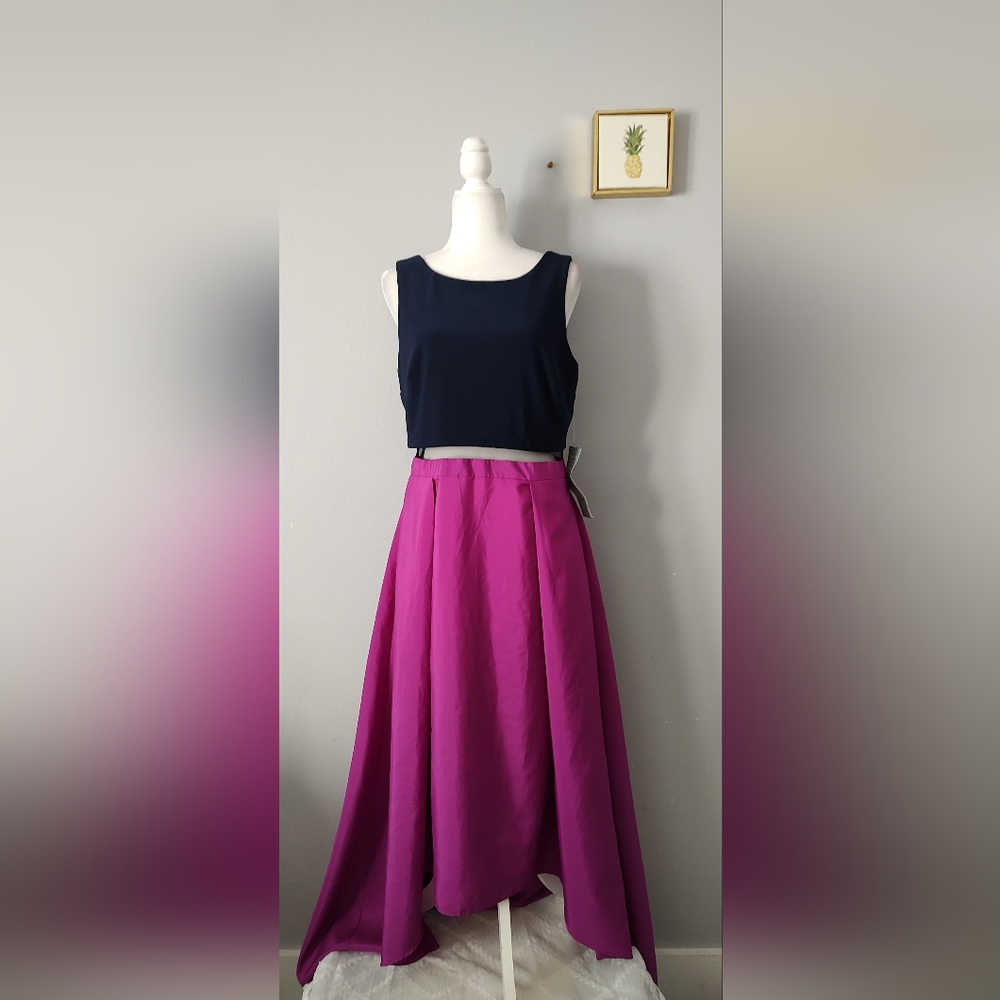Prom Maxi Dress Dj Jaz Magenta Blue 14 Zipper Back Sleeveless Asimetric New